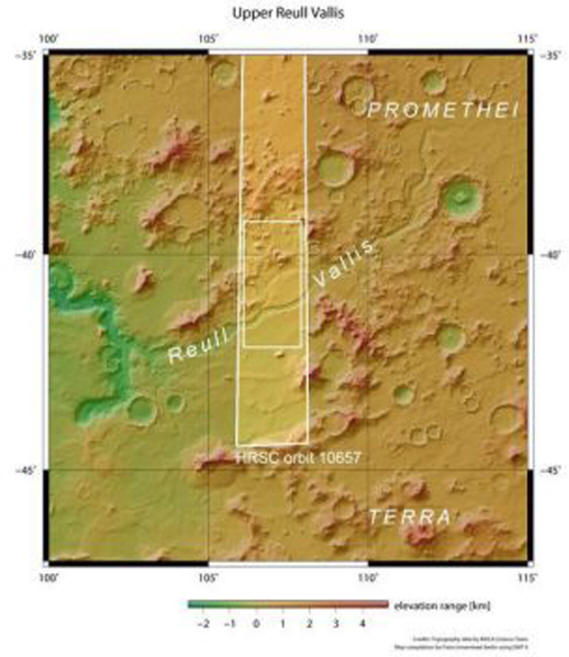 La région de Mars le long de laquelle le fleuve a coulé